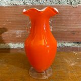 Antique MURANO Orange Blown Glass Vase Corolla Neck Vintage Decoration