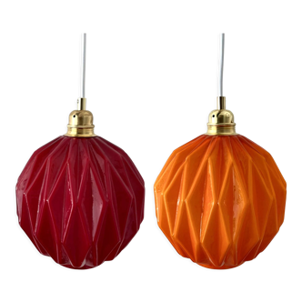 Set of two origami suspensions in orange and red opaline