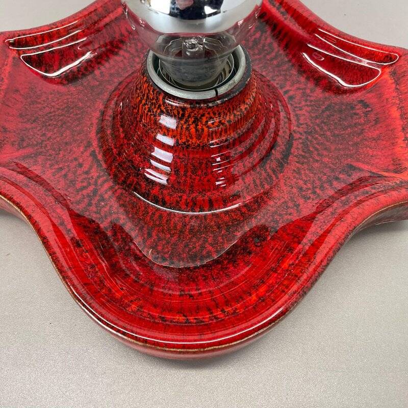 Red ceramic fat lava wall lamps by Hustadt Lights, Germany, 1970s, set of 2