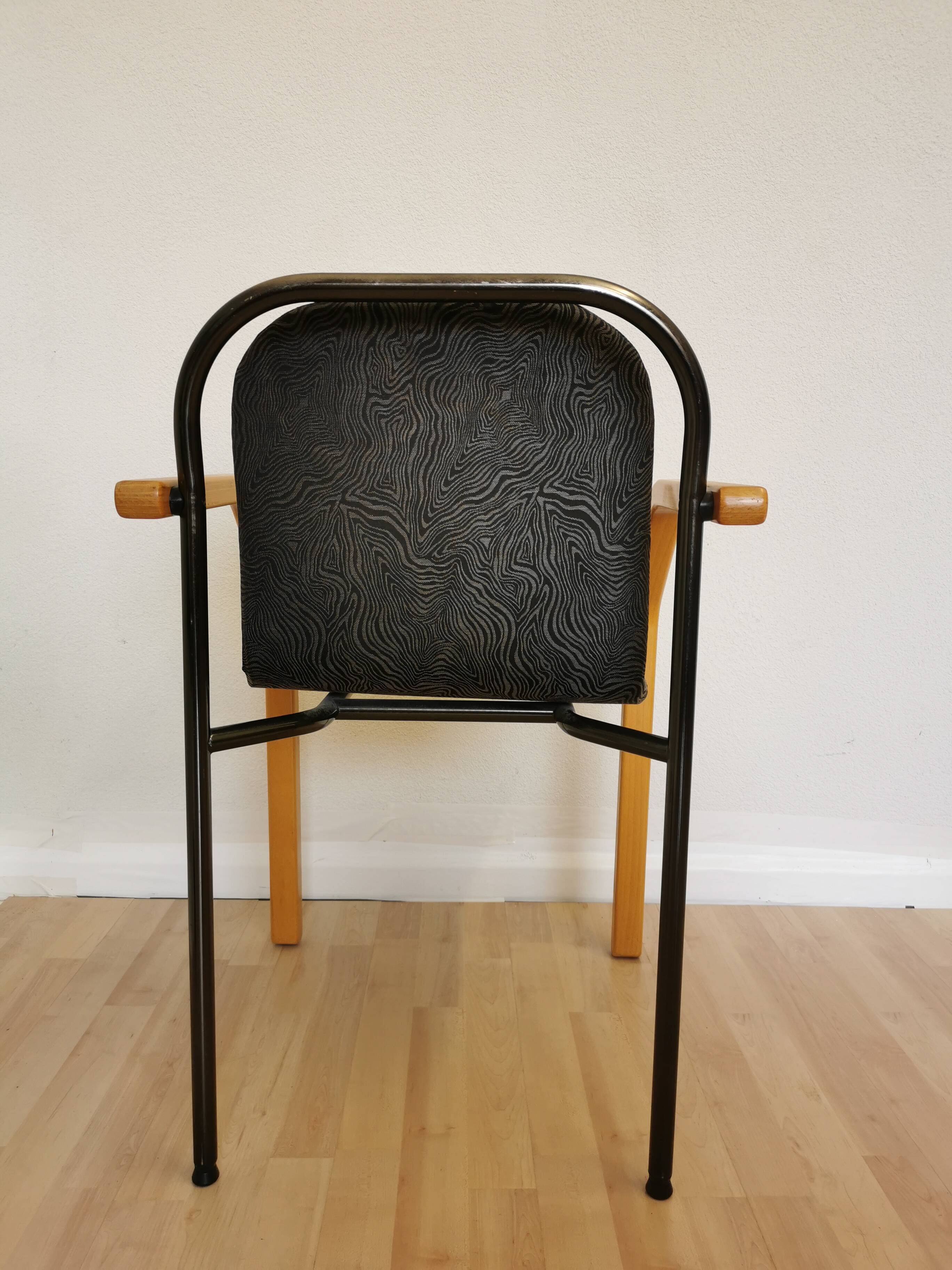 Vintage Beech Wood Dining Chair: 1970s Space Age Black Fabric