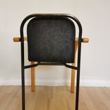 Vintage Beech Wood Dining Chair: 1970s Space Age Black Fabric