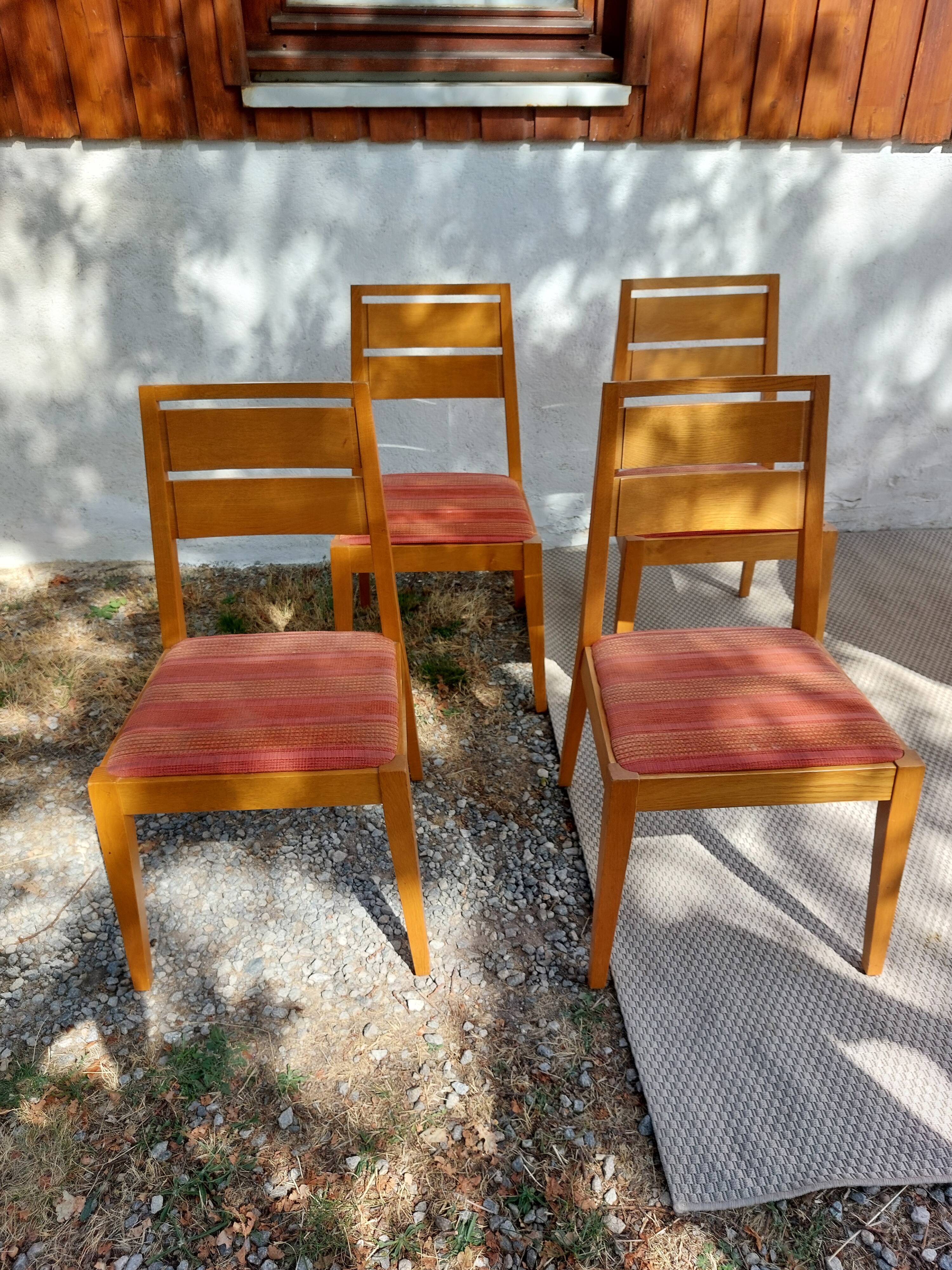 4 cosy chairs, solid wood and fabric