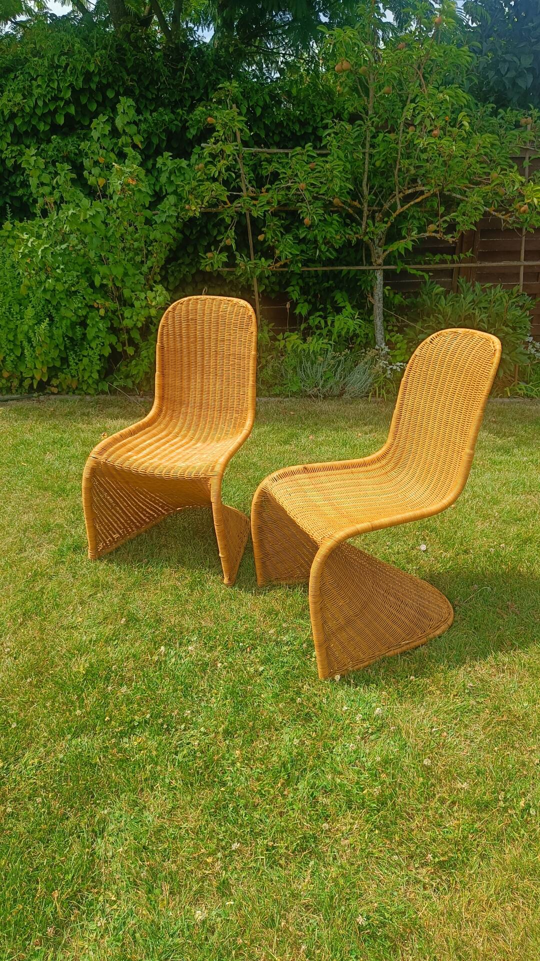 Vintage rattan chairs – cantilever design in the style of Panton – 1970s
