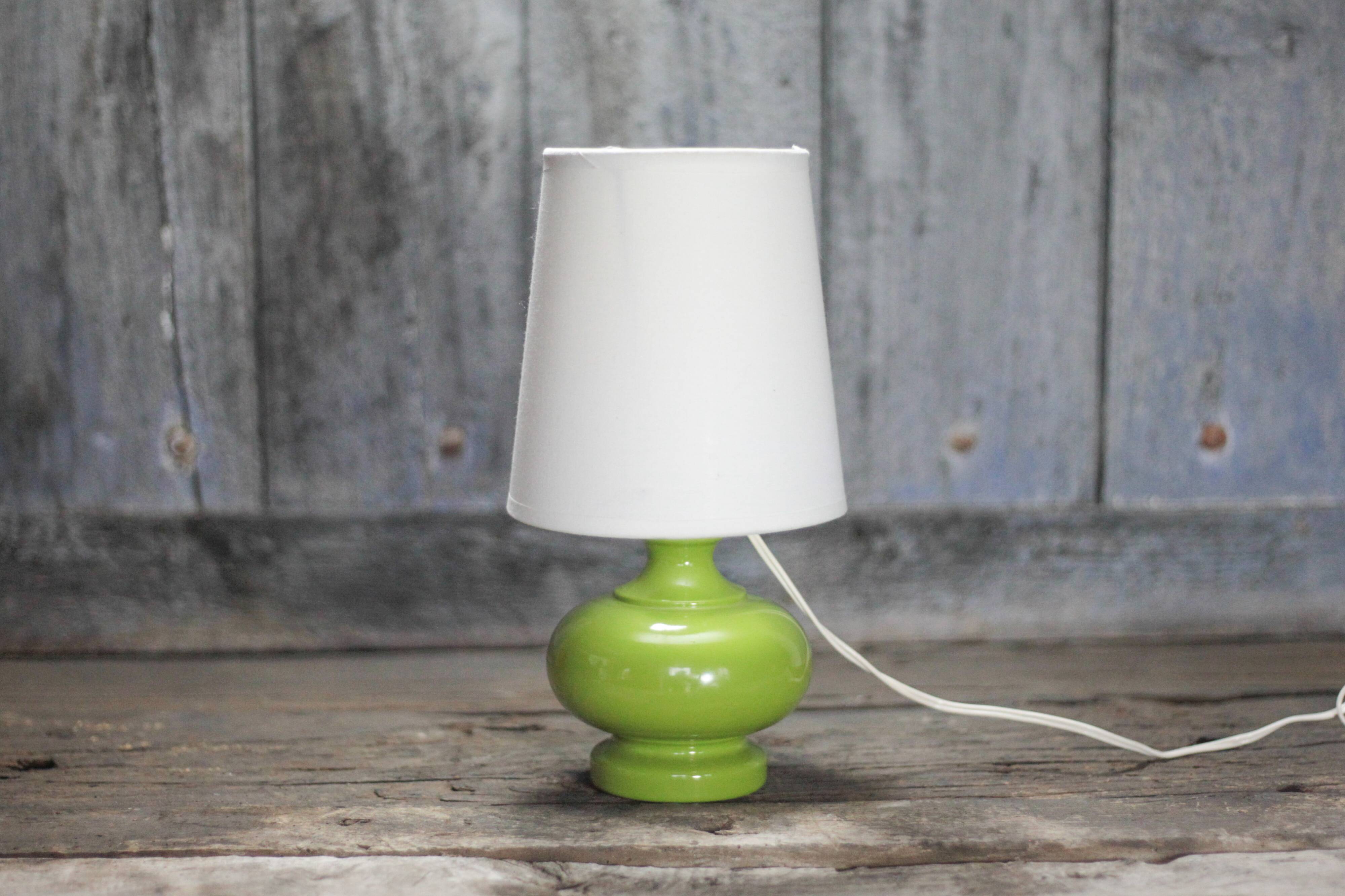 Green glass lamp with vintage shade, table lamp, lamp d