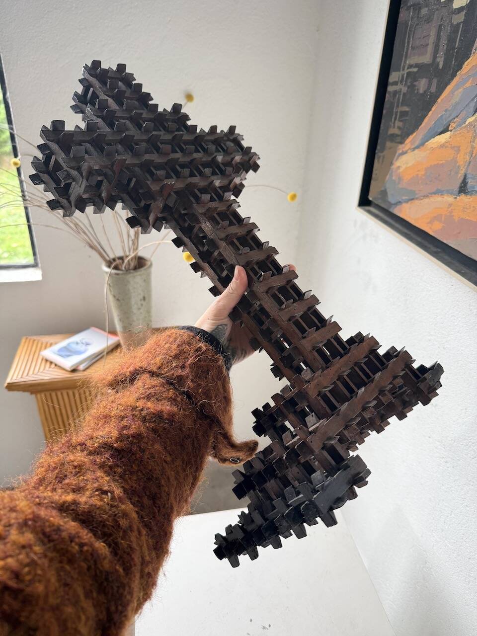 Crucifix sculpture Tramp Art 1900