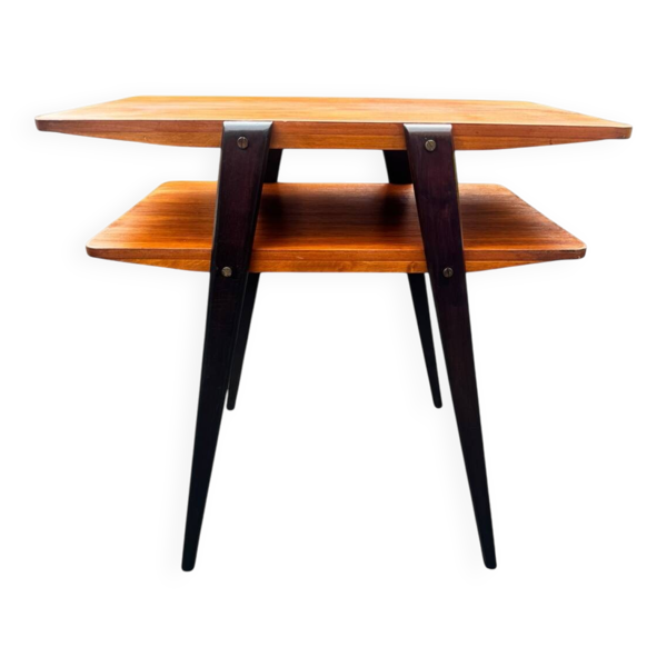 Table d’appoint / chevet scandinave à double plateau Suède 1960