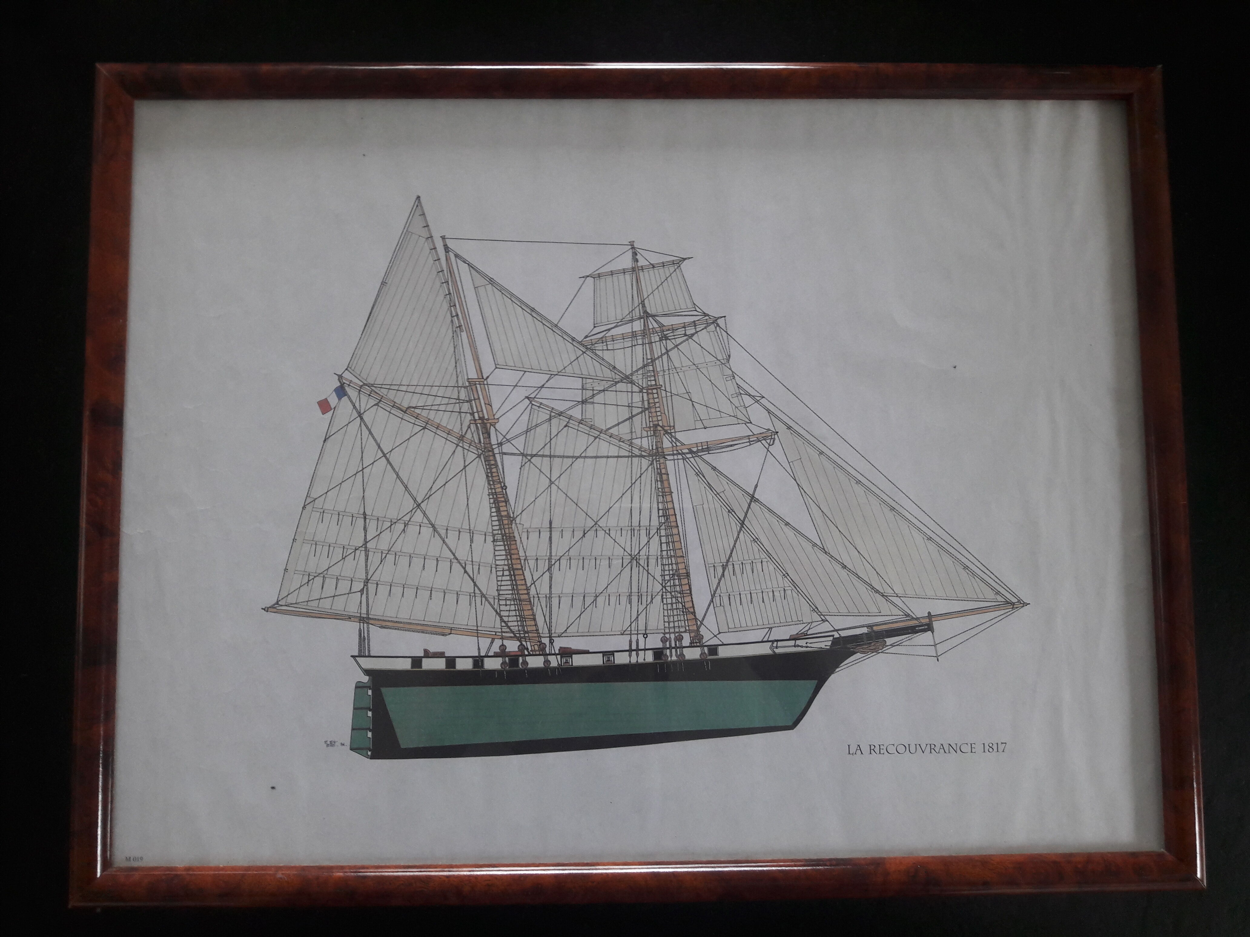 Painting schooner old sailboat La Recouvrance 1817