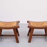 Brutalist curved solid Oak Ottomans 1950s France