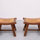 Brutalist curved solid Oak Ottomans 1950s France