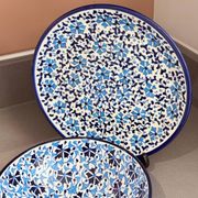 Ensemble de bol et assiette en céramique turque fait main, assiette bleue florale d'Iznik