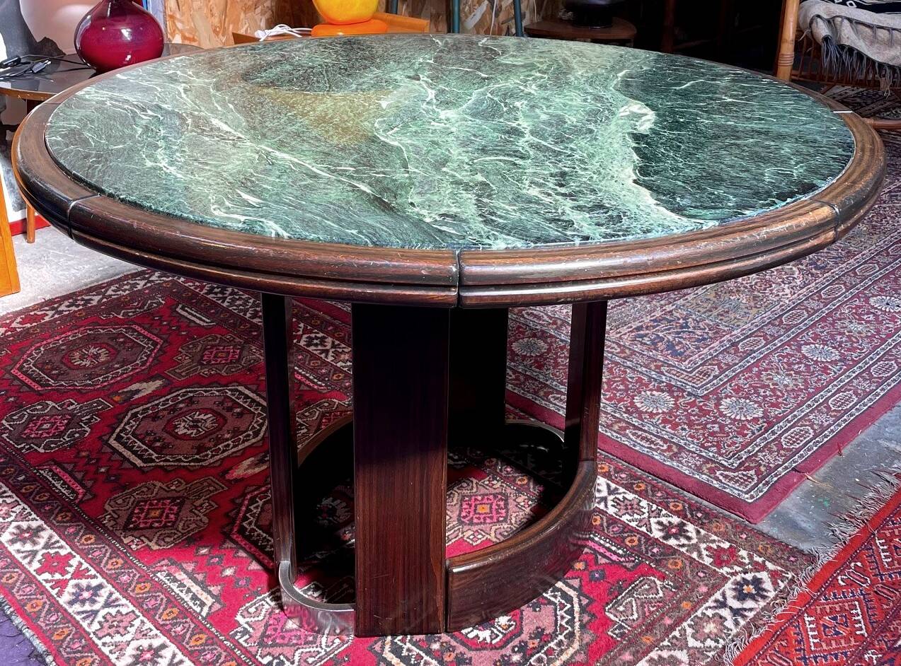 Vintage green sea marble and rosewood table from the 1970s.