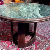 Vintage green sea marble and rosewood table from the 1970s.