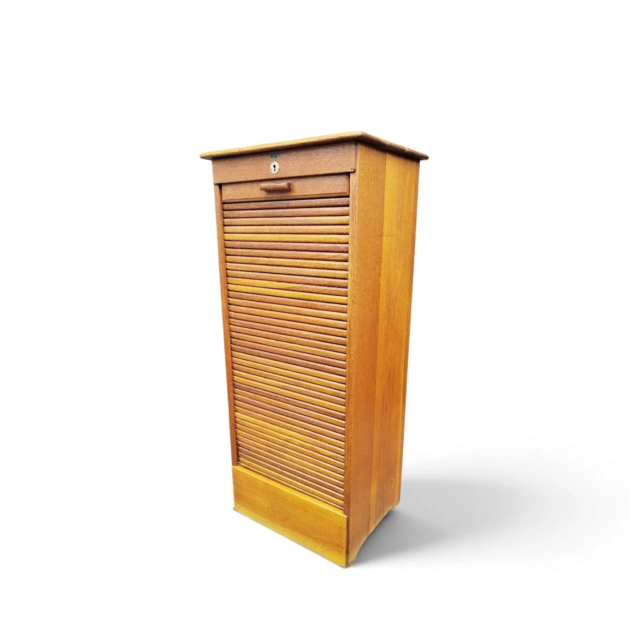 Oak tambour archive cabinet S.M.V. Silkeborg, Denmark 1920s–30s