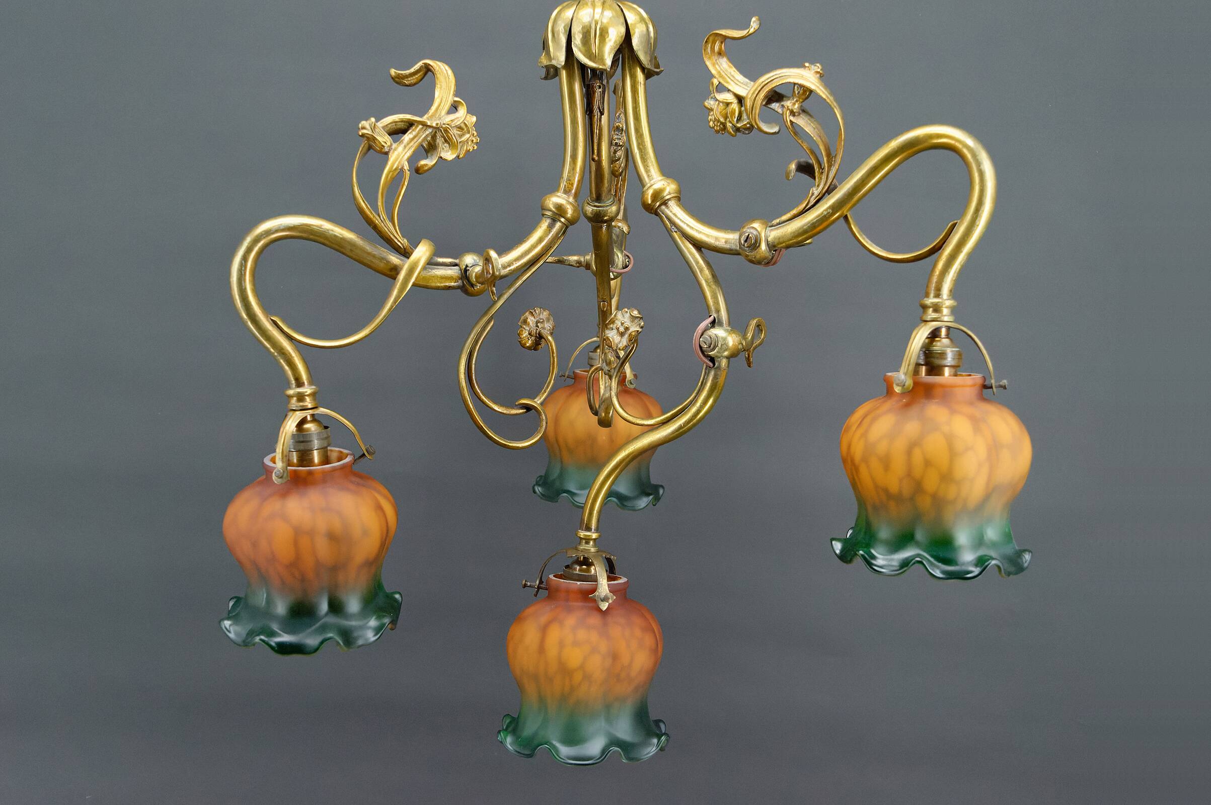 Art nouveau chandelier in gilt bronze, france, circa 1890