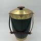 Green Leather and Brass Curved Handle Ice Bucket. Italian Work. V