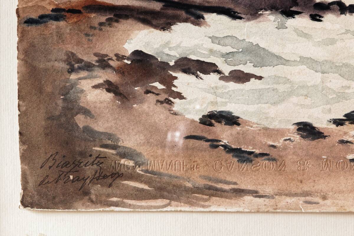 Early 20th century watercolor, beach in Biarritz, signed