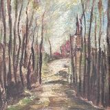 Old painting of a forest path