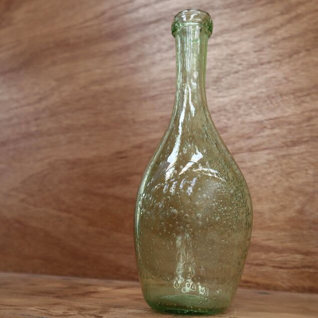 Biot water green colored bubble blown glass bottle