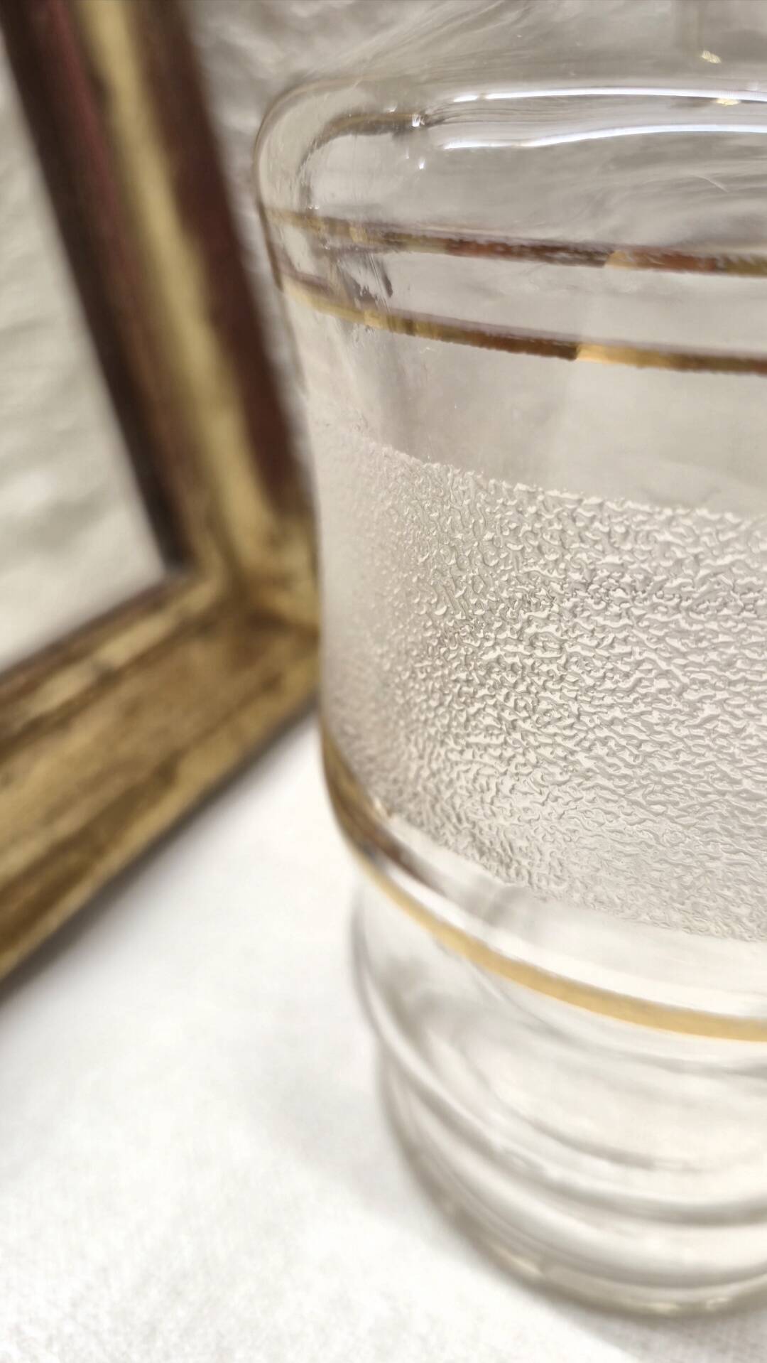 Frosted and gold glass carafe