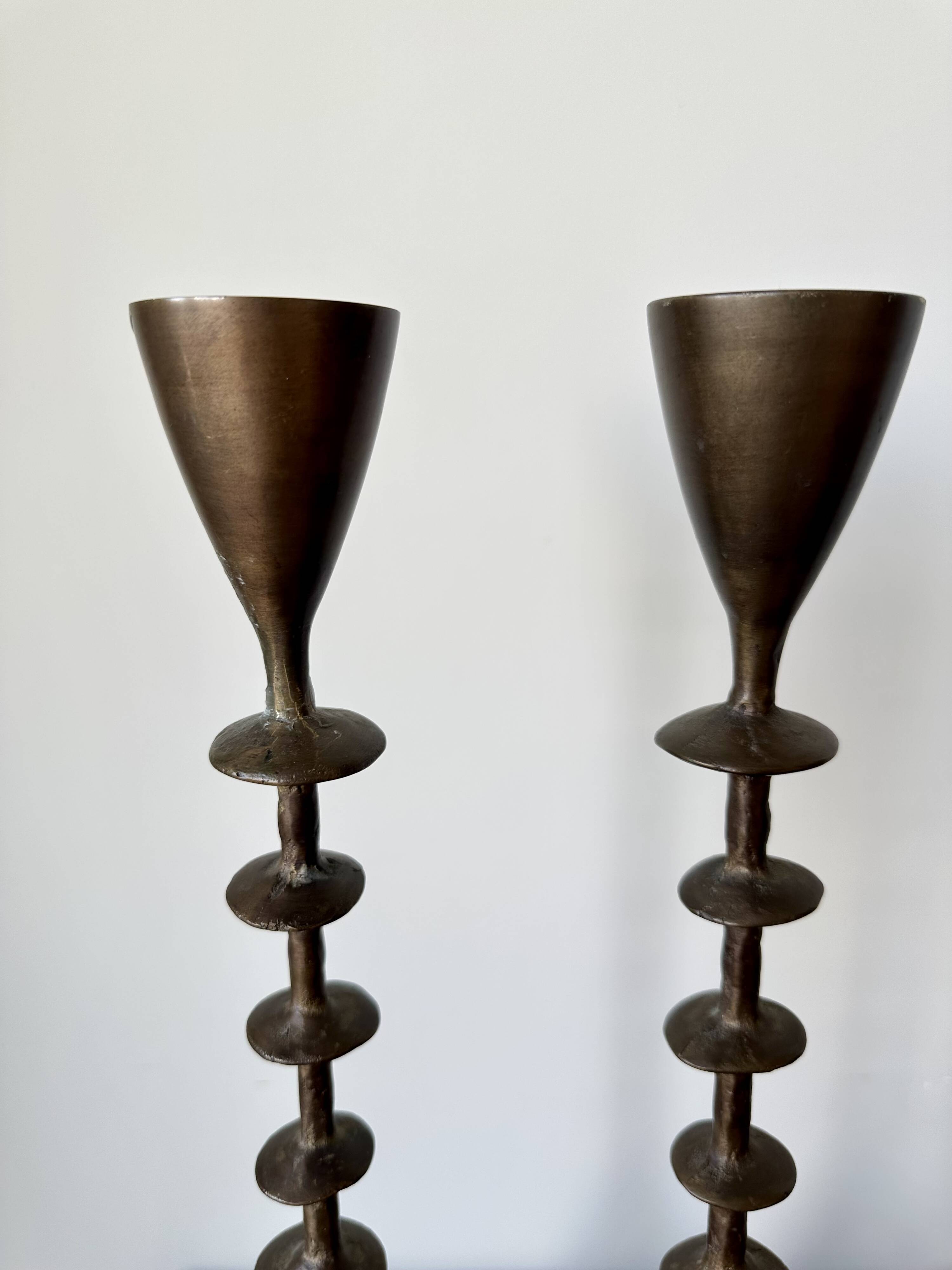 Vintage mid century brutalist hand forged brass candlesticks