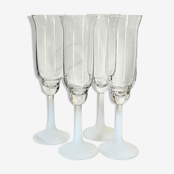 4 vintage champagne glasses, on frosted stem, set of 4
