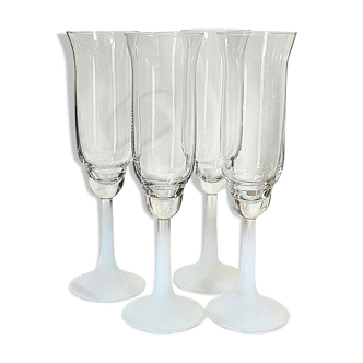 4 vintage champagne glasses, on frosted stem, set of 4