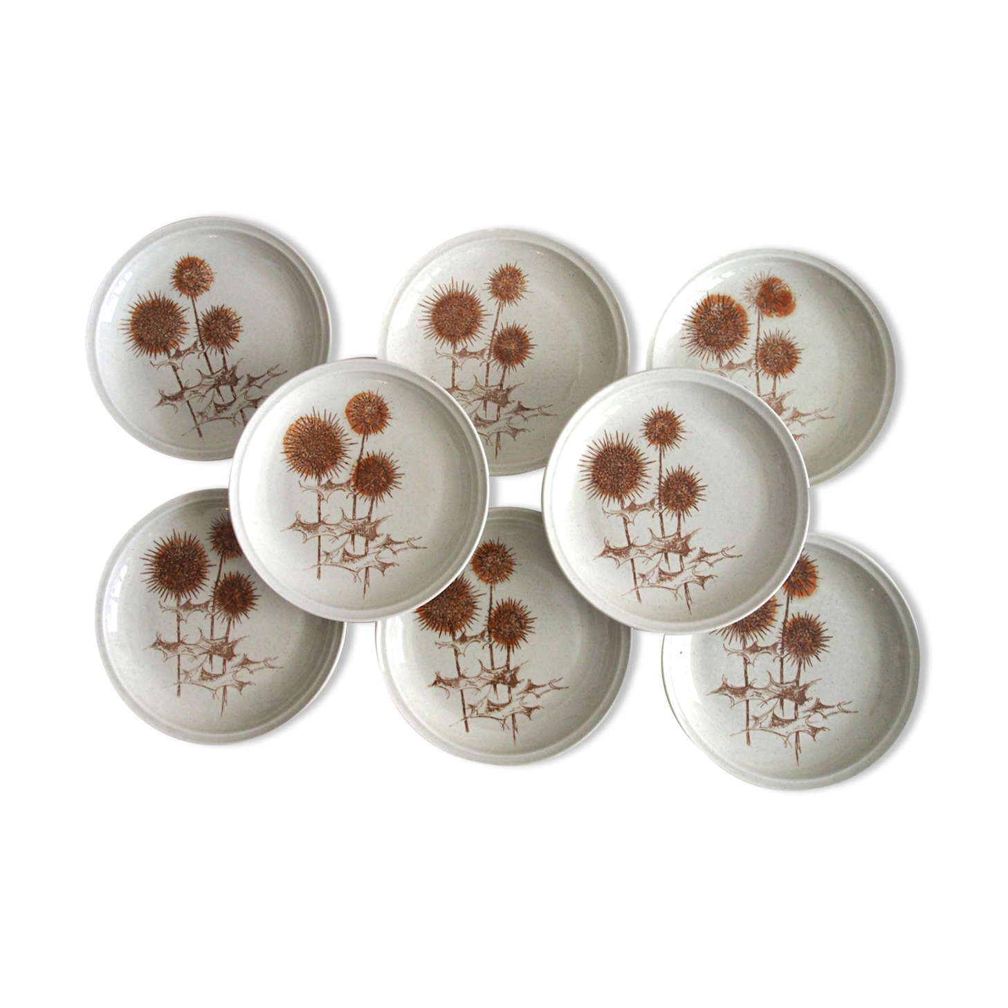 Set of 8 flat plates Sarreguemines sandstone décor Thistle