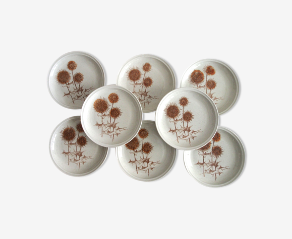Set de 8 assiettes plates Sarreguemines en grès décor Chardon