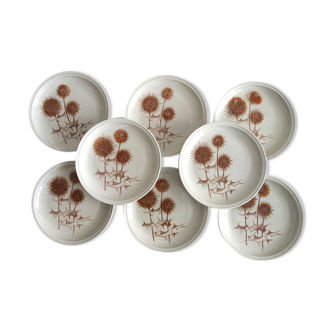 Set of 8 flat plates Sarreguemines sandstone décor Thistle