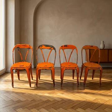 Set of four industrial metal dining chairs by Joseph Mathieu, painted steel, 1920s, France