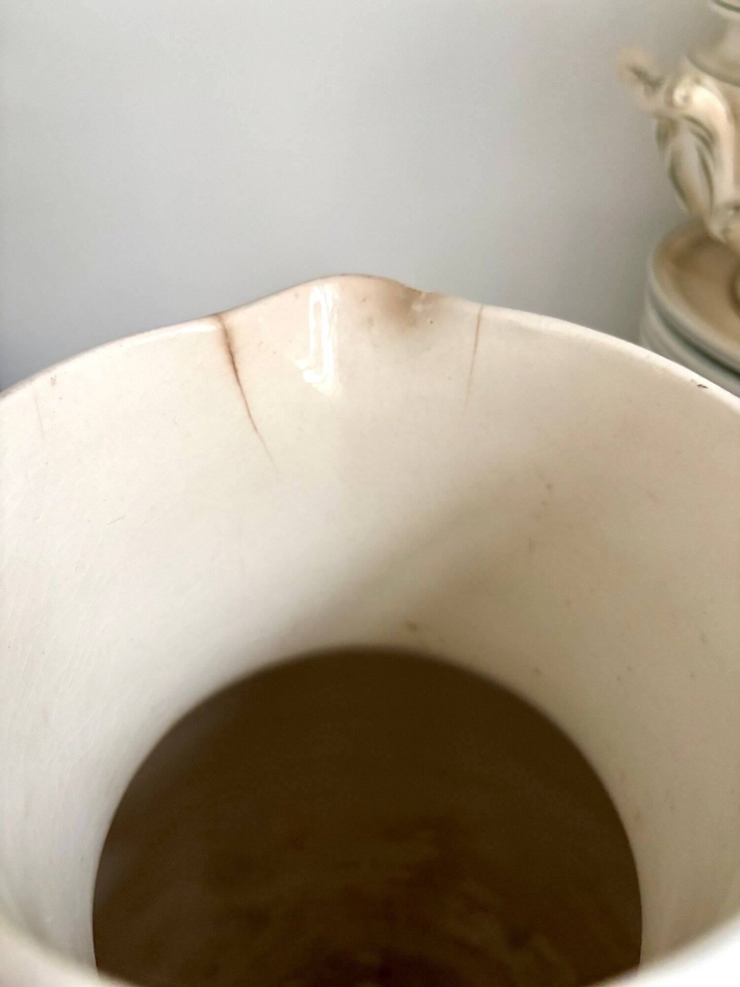 Sarreguemines pitcher, iron earthenware jug, "Narcissus" service