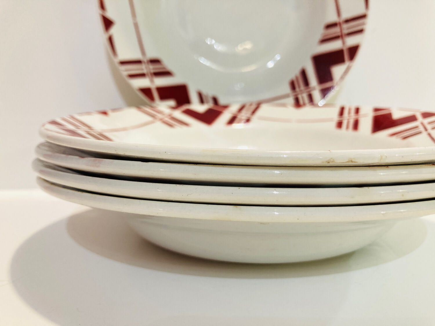 5 hollow earthenware plates burgundy ceranord St Amand