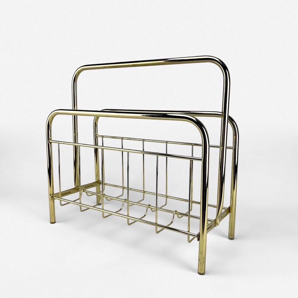 Graphic magazine holder in golden brass 70s