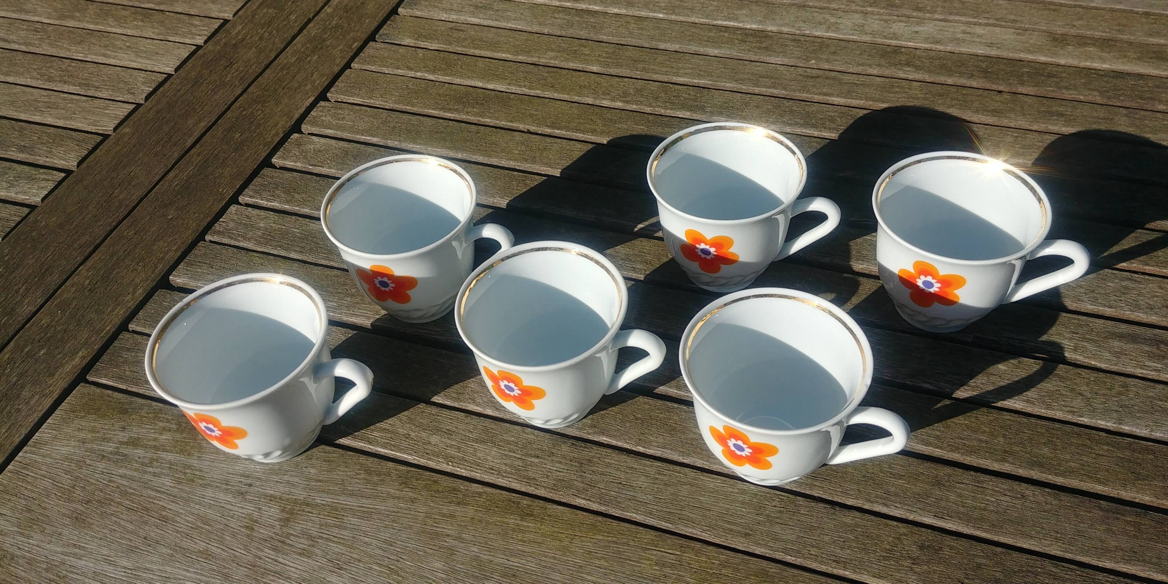 Set of six porcelain coffee cups F.D Chauvigny Vintage 70s