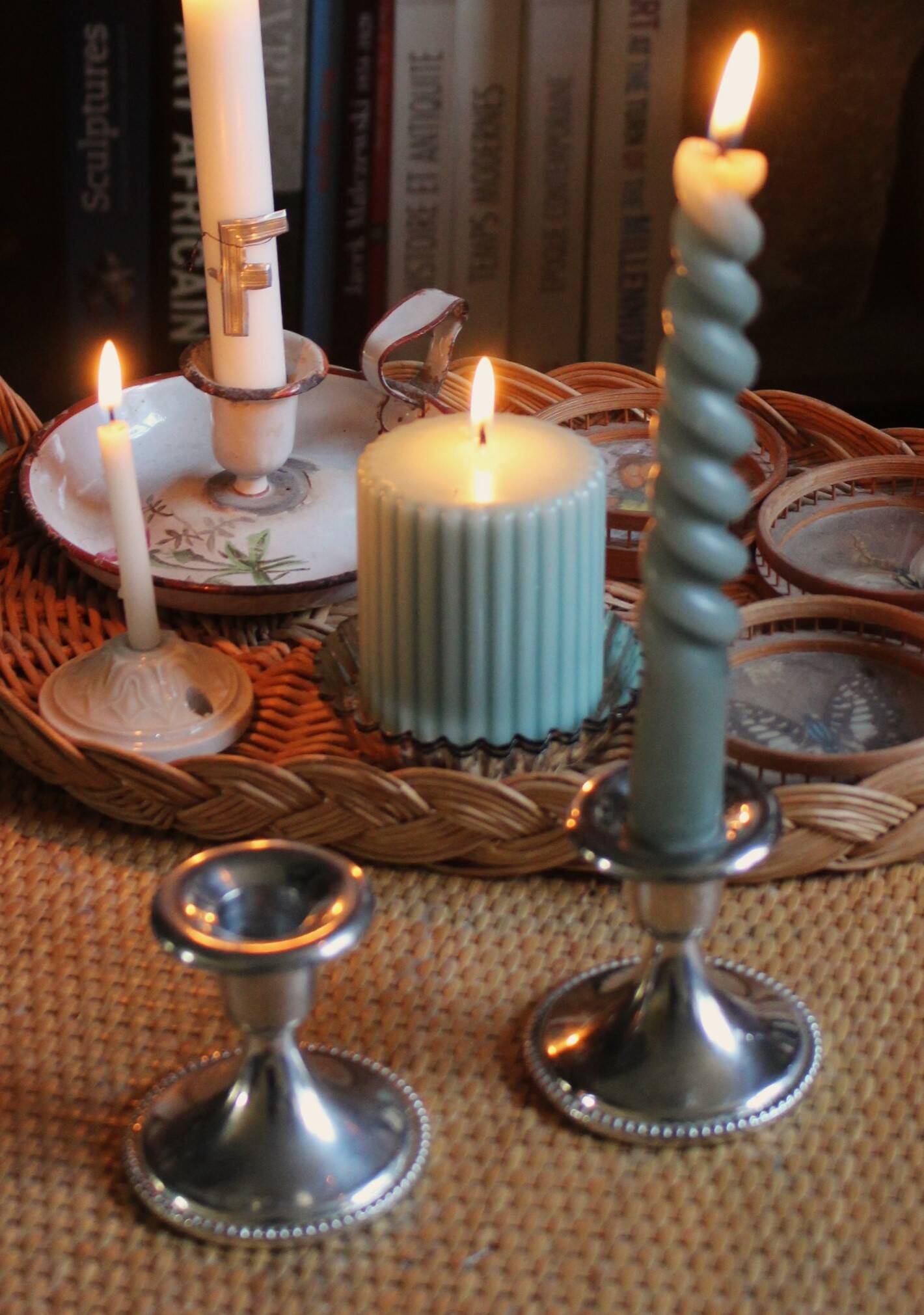 Pair of chrome metal candlesticks