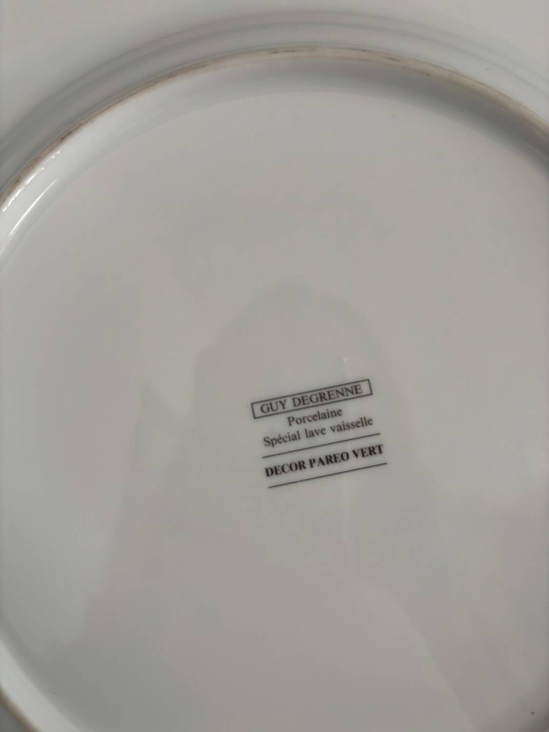 Set of 8 large Guy Degrenne flat plates, vintage green pareo model