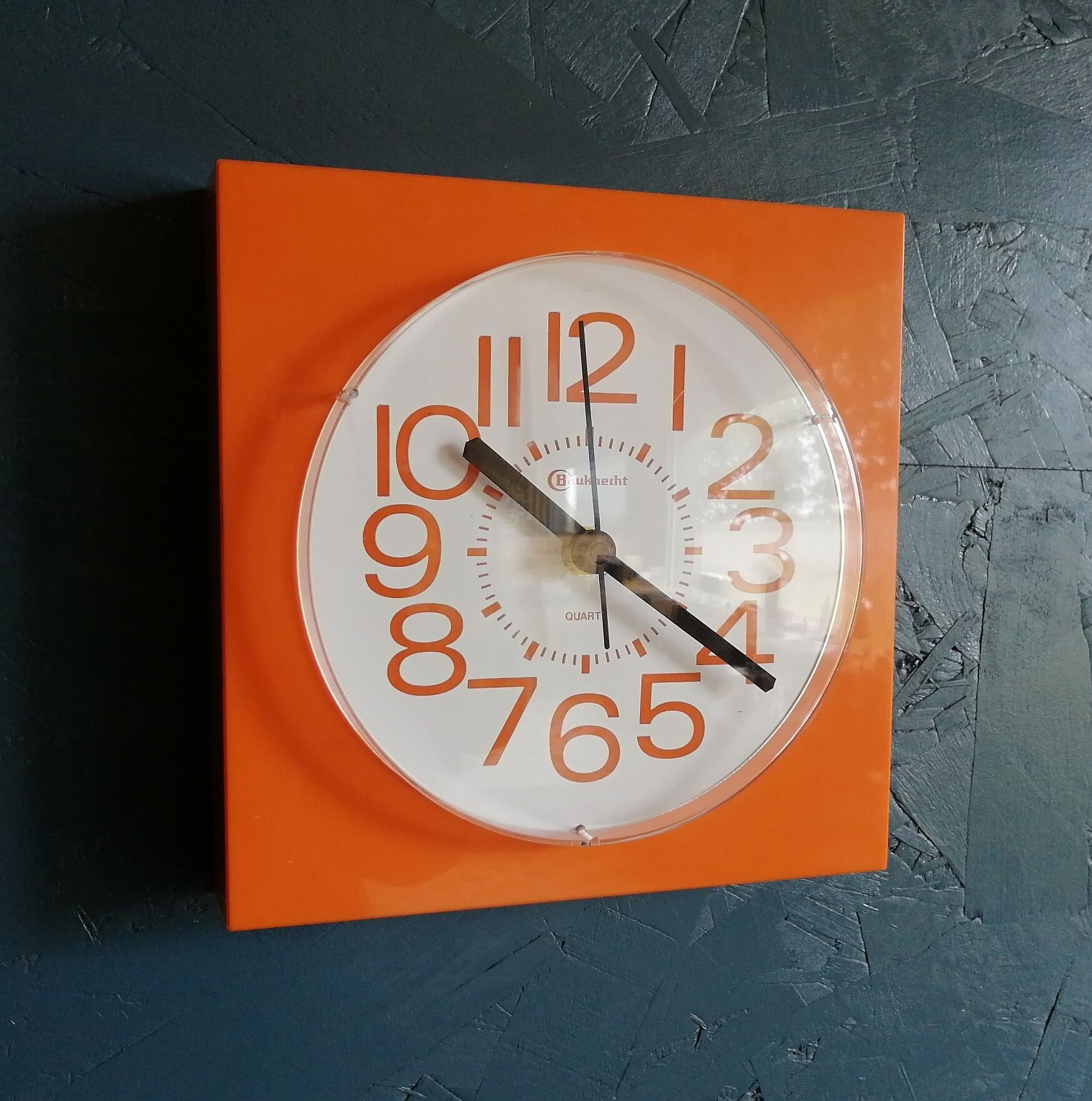 Vintage clock square silent wall clock "Bauknecht orange white"