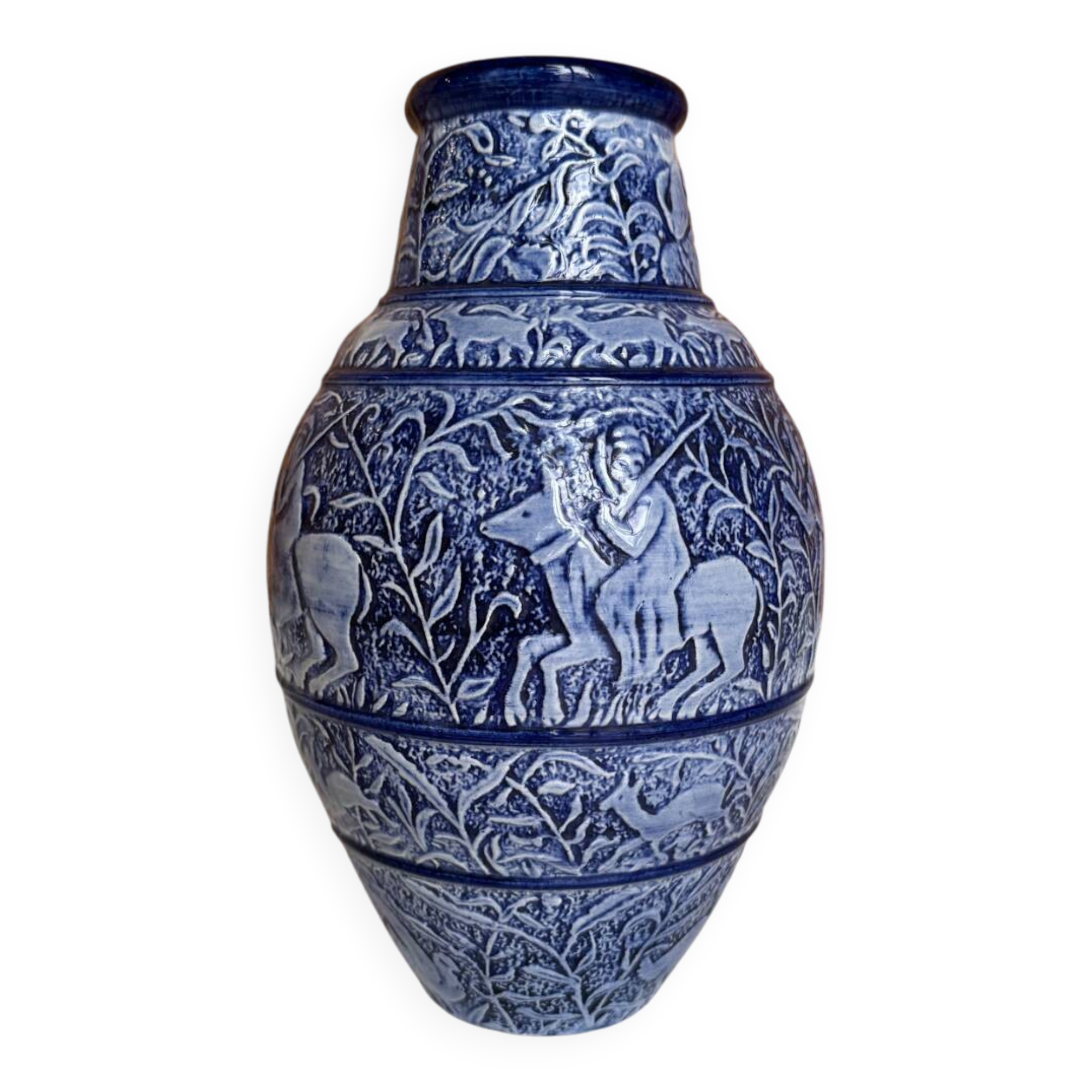 Grand vase bleu grès de sel années 60