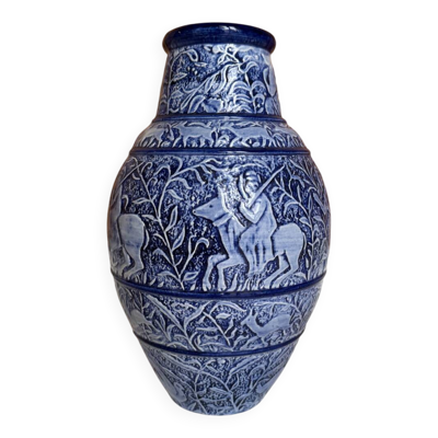 Grand vase bleu grès de sel années 60