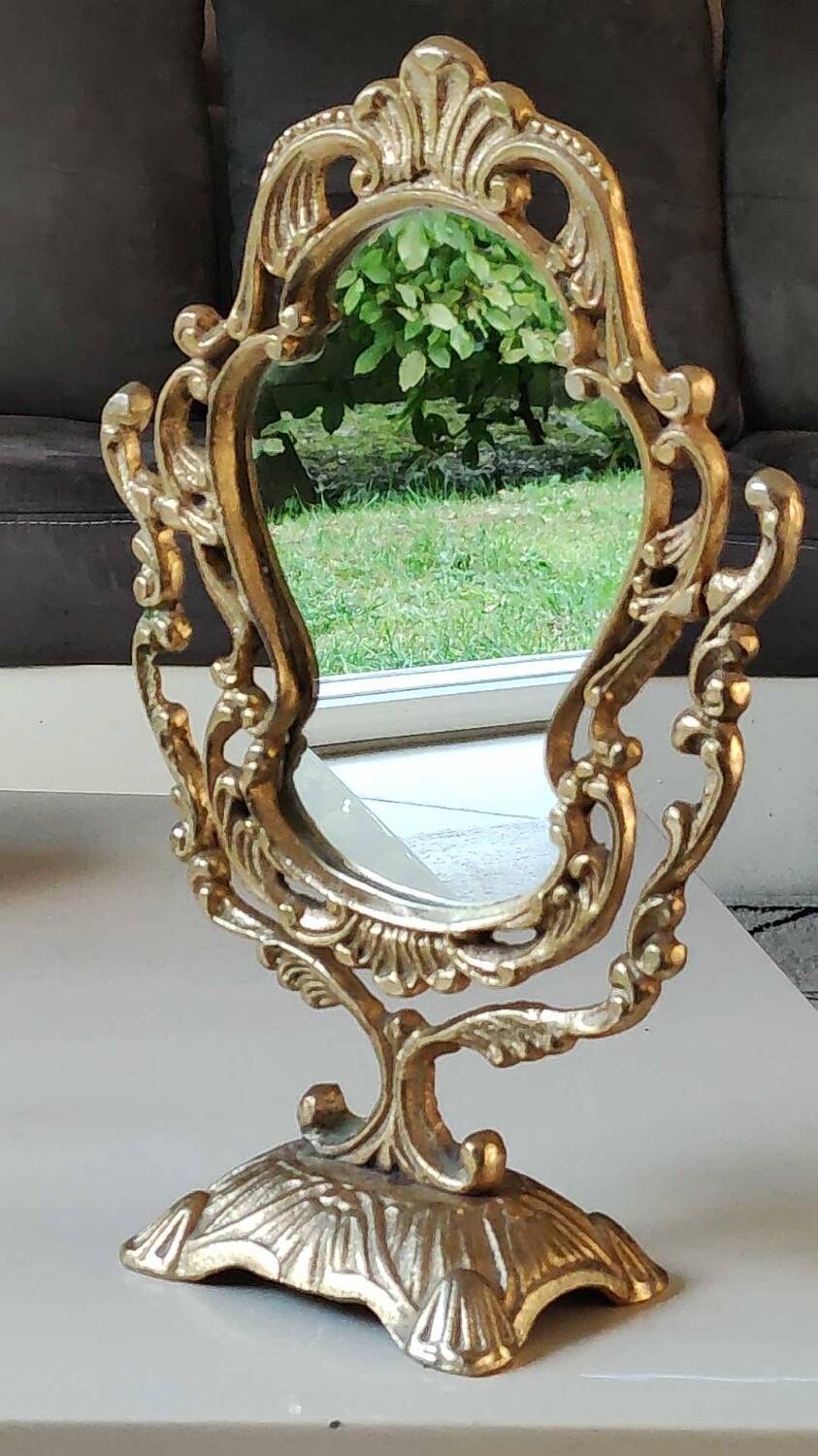 Pivoting Psyche Makeup Mirror. Baroque/Rocaille Style. Bronze. Dim 31 x 20 cm
