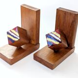 Mid-Century pair of wooden and enamel bookends, 1960s
