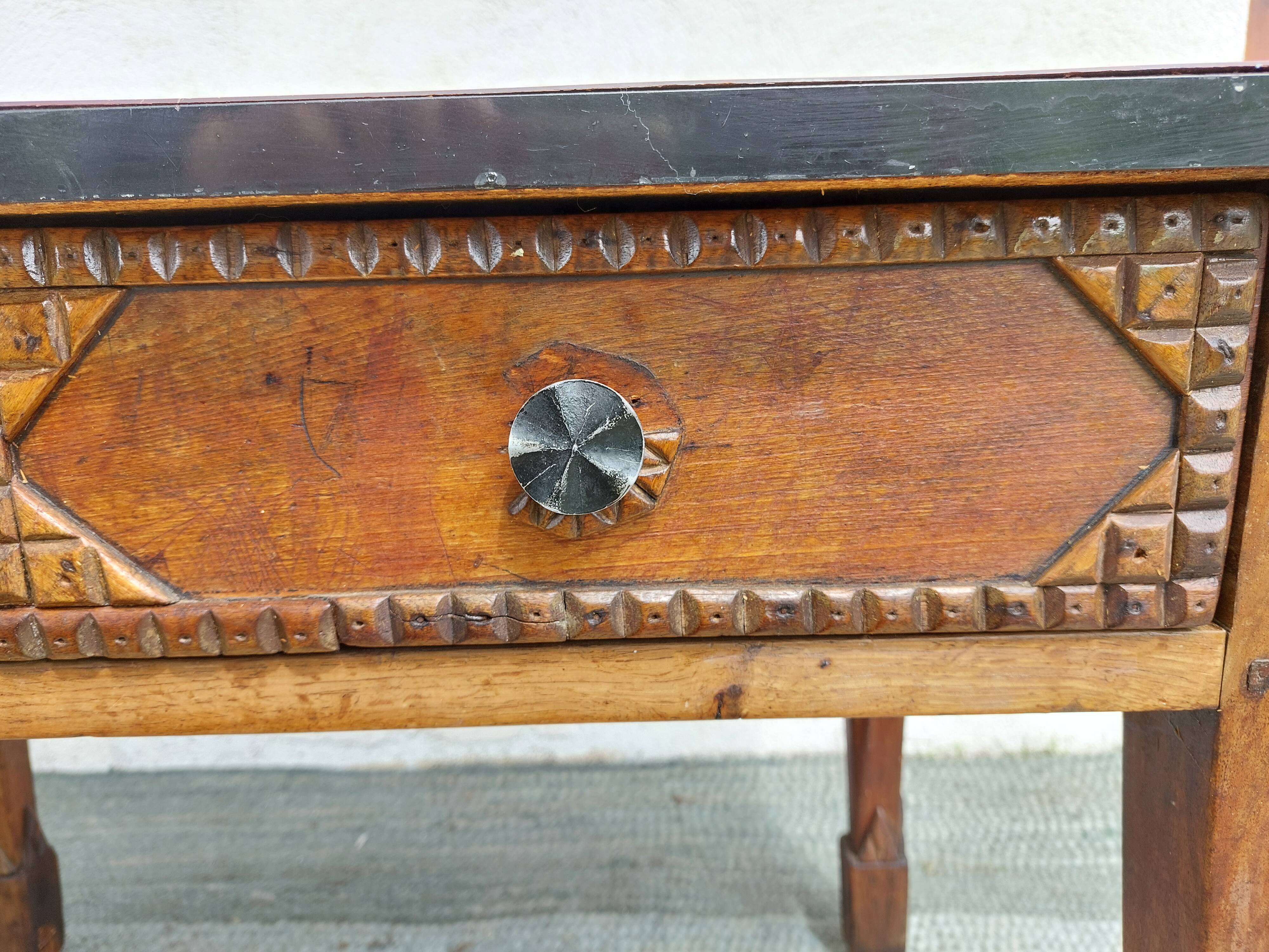brutalist wooden table