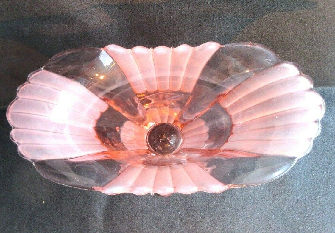 Large fan vase, glass, bright pink and frosted, Art Deco