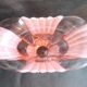 Large fan vase, glass, bright pink and frosted, Art Deco