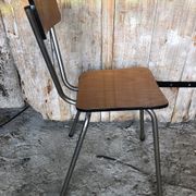 Series of 4 Formica Chairs Wood Legs Metal Chrome Vintage #A243