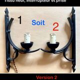 Wrought iron wall light, new fabric cabie, mirror lampshade