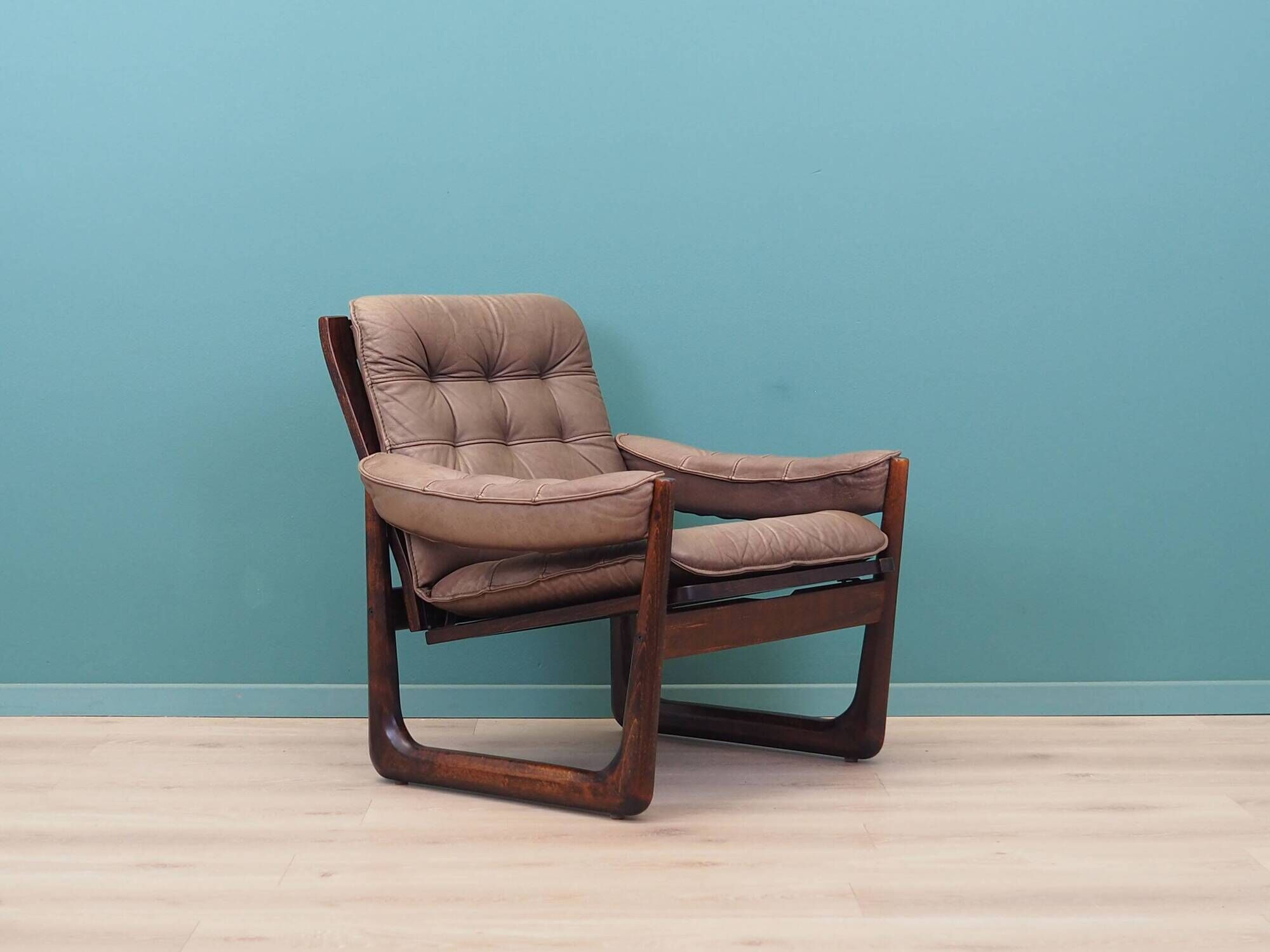 Leather armchair, Danish design, 1960s, manufactured by Genega Møbler