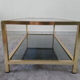 Table low brass and smoked glass 70s