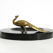 Beautiful, large black granite valet tray featuring a brass peacock, circa