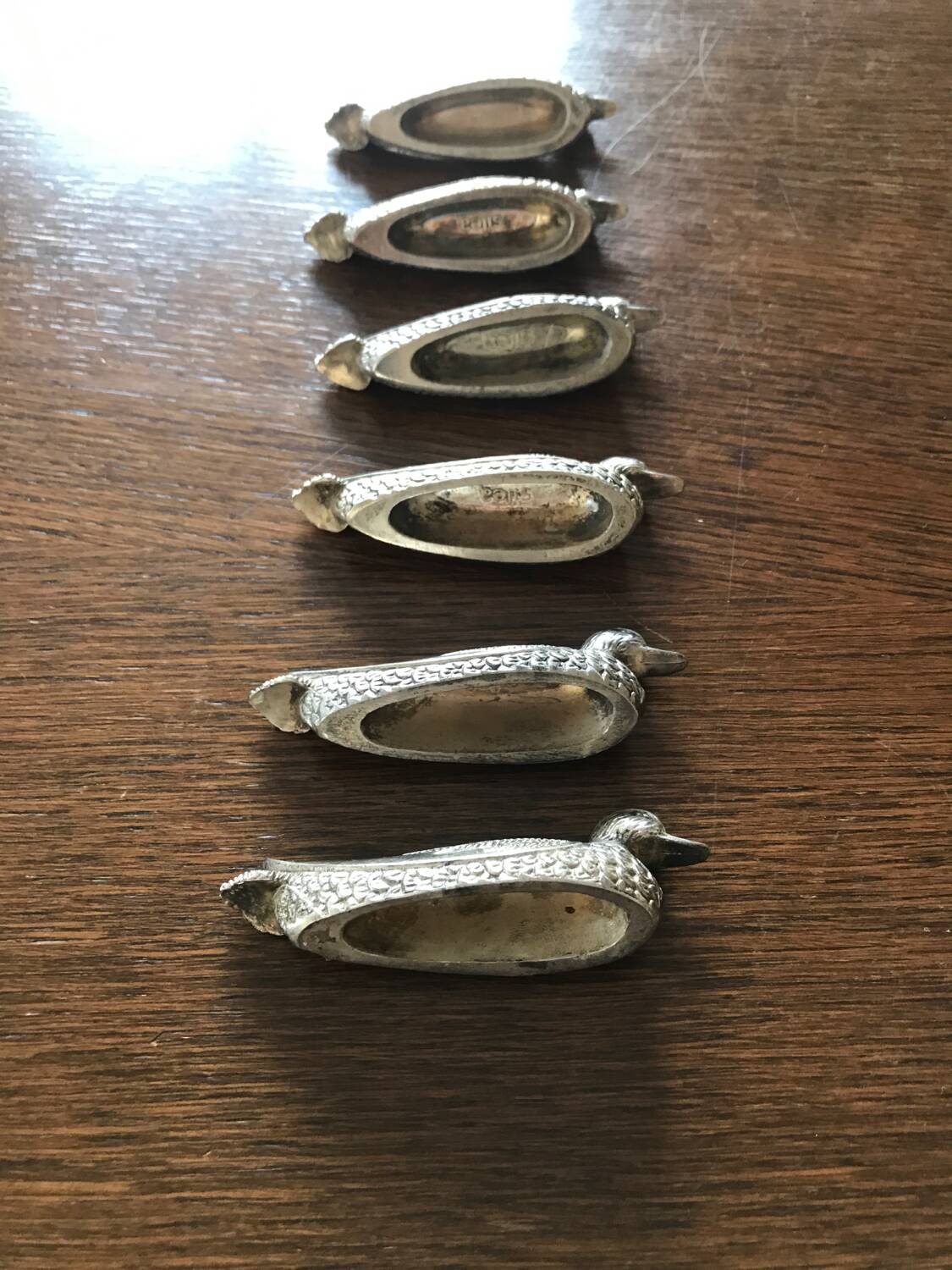 6 portes-couteaux canard en métal argenté